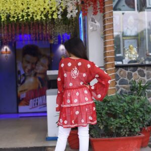 Red chikankari kurti - Image 3