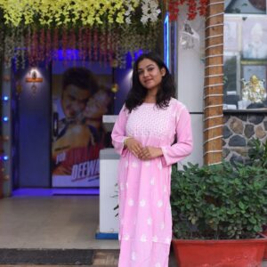 Light pink chikankari kurti with white thread work - Image 1