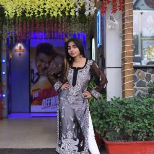 Black straight long chikankari kurti - Image 1