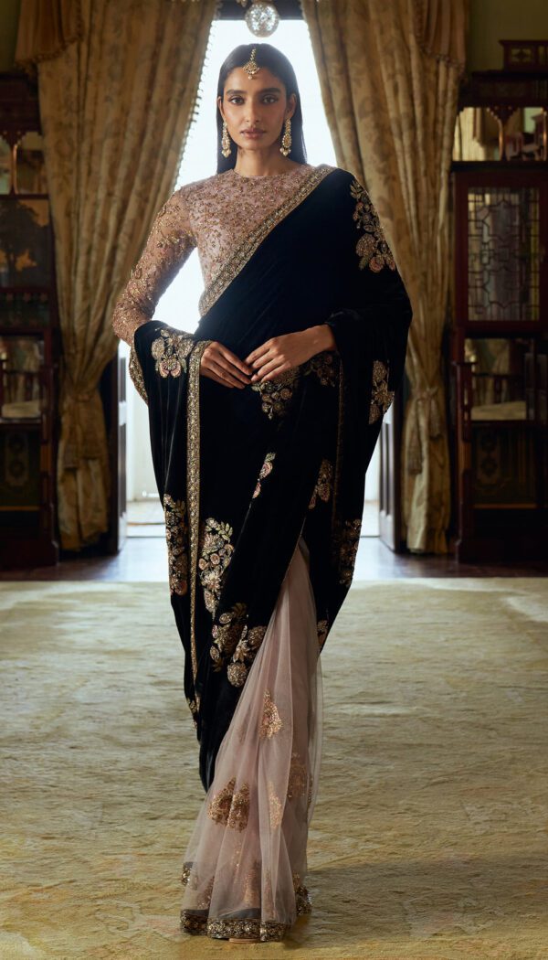 Black Mystique Designer Velvet Saree
