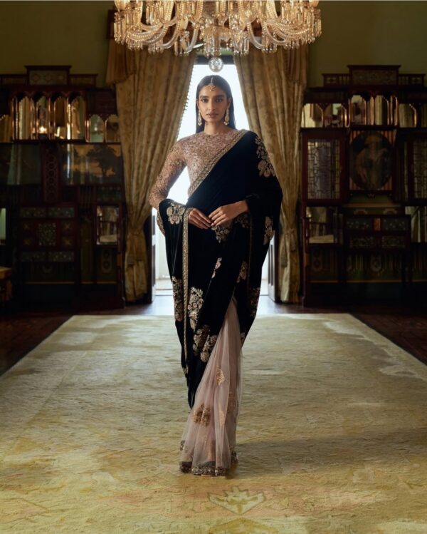 Black Mystique Designer Velvet Saree
