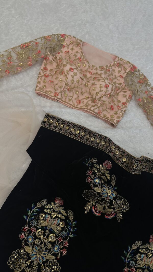 black velvet saree, designer velvet saree, party wear velvet saree, heavy embroidered black saree