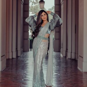 Party wear grey Saree - Image 3