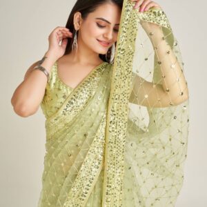 Net saree with sequins & dori work - Image 5