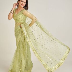 Net saree with sequins & dori work - Image 3