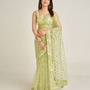 Net saree with sequins & dori work