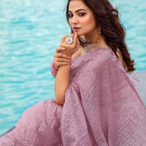 Pink Georgette saree with sequence work - Image 3