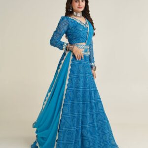 Digital print Georgette lehnga with thread and sequence work - Image 5