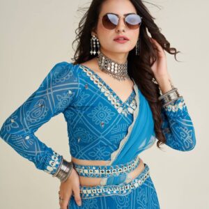 Digital print Georgette lehnga with thread and sequence work - Image 6