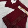 Premium Wine Color Sequin Saree with matching blouse piece – Falconn Collection
