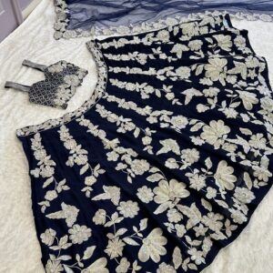 Kasturi Silk Georgette Lehenga choli (Nevy Blue) - Image 3