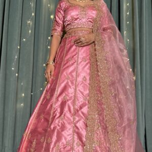Japan satin silk lehenga with dori , sequins & zari work - Image 2