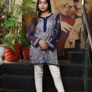 Navy Blue Chikankari Kurti - Image 3