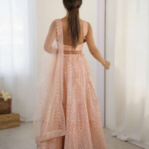Peach Sequin Net Lehenga Set - Image 3