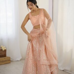 Peach Sequin Net Lehenga Set - Image 2