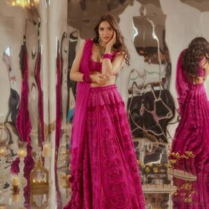 Designer Kasturi Silk Lehenga with Velvet Blouse & Net Dupatta - Image 3