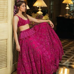 Designer Kasturi Silk Lehenga with Velvet Blouse & Net Dupatta - Image 4
