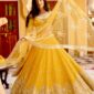 Yellow mirror work lehenga in georgette fabric with 3.5 meter flair for haldi ceremony