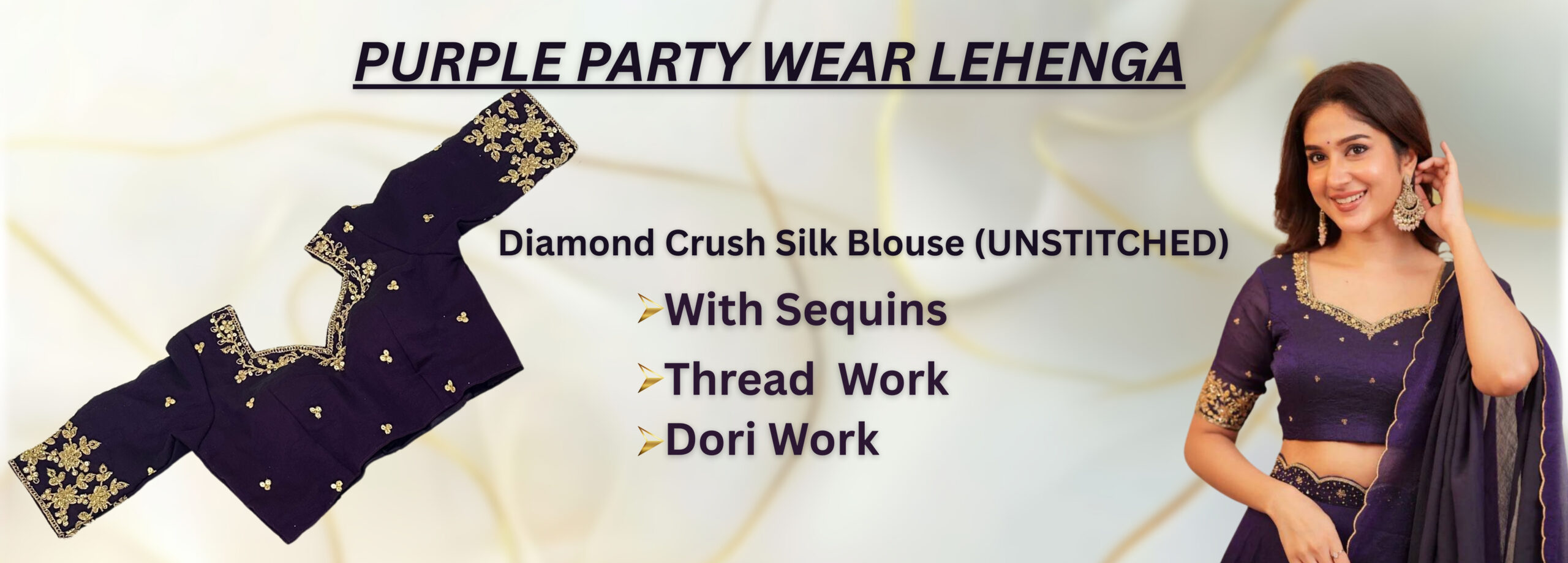 Designer purple lehenga blouse with sequins thread and dori embroidery front and back