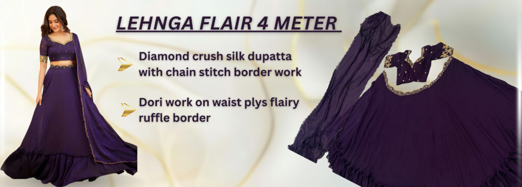 Purple party wear lehenga in diamond crush silk with 4 meter flair, sequins thread dori work blouse and elegant dupatta for wedding and engagement