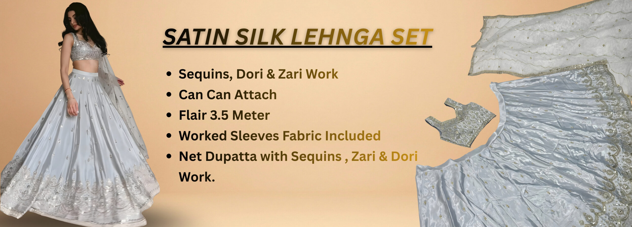 Silver Mist Satin Silk Lehenga