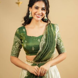 Shimmer silk blouse with sequins and zari work front and back design