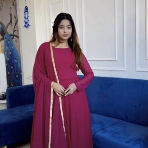 Premium georgette Anarkali suit in berry color with full flare