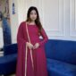 Premium georgette Anarkali suit in berry color with full flare