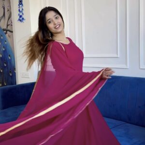 Berry color georgette Anarkali suit with matching dupatta