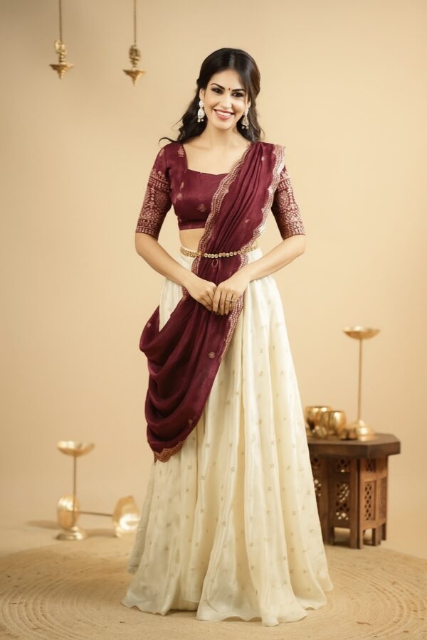 IMG_4504 Shahi Aangan sequins zari pure crepe silk lehenga choli with 5 meter flair and shimmer silk dupatta