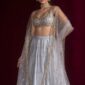 Silver party wear lehenga with net dupatta and heavy handwork satin silk fabric