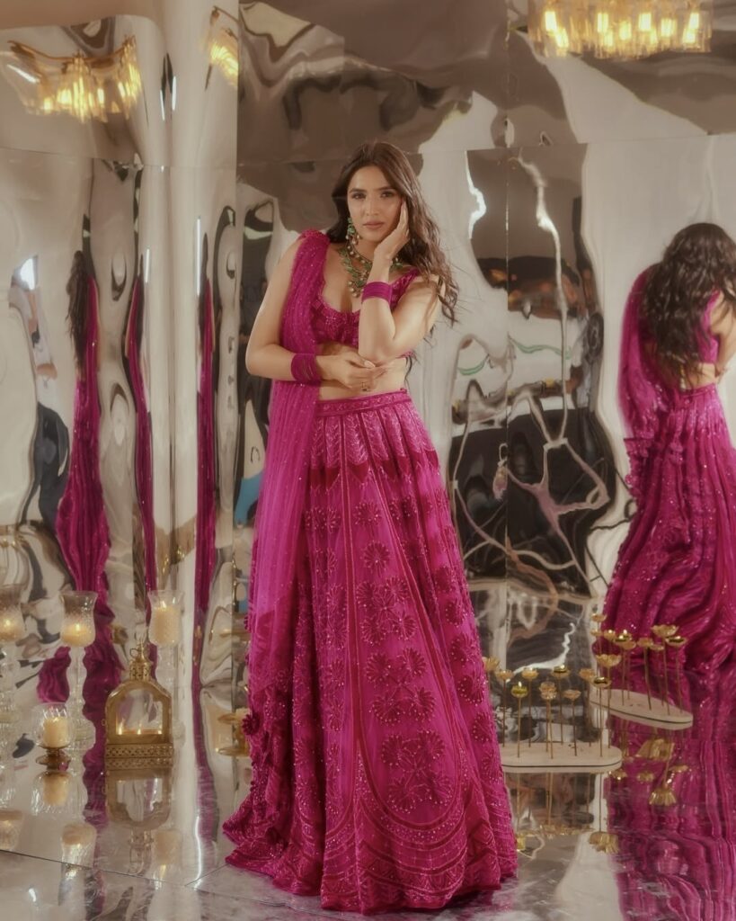 Designer Kasturi silk lehenga with velvet blouse and net dupatta for wedding wear