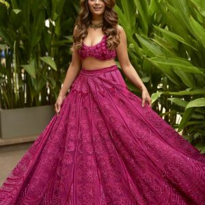 Designer Kasturi Silk Lehenga with Velvet Blouse & Net Dupatta - Image 6