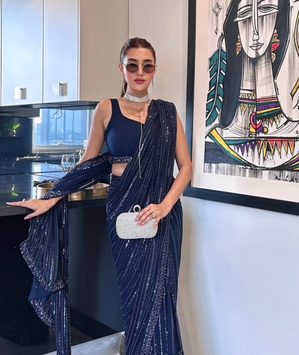 Midnight Azure Sequin Georgette Saree – Party Wear Midnight blue sequin georgette saree with satin blouse party wear