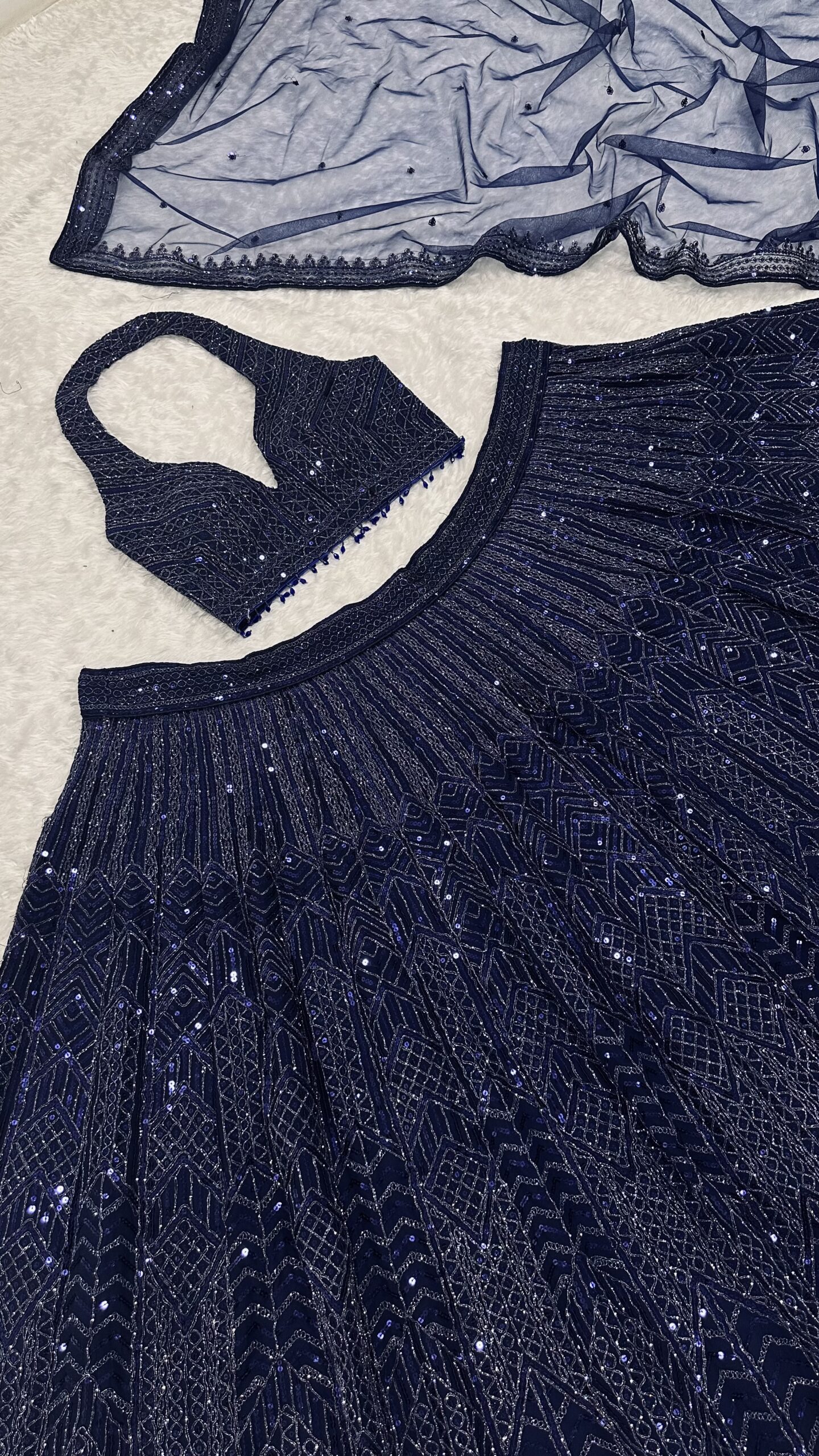 Net dupatta with sequins and dori work matching lehenga set