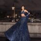 Moonlit Elegance net lehenga set in midnight navy blue with sequins and dori work