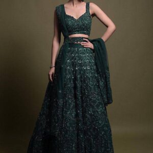 Embroidered Thai silk belt with emerald green lehenga