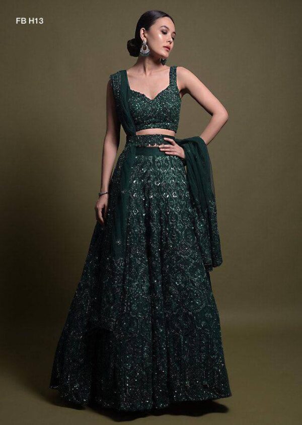 Embroidered Thai silk belt with emerald green lehenga