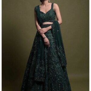 Emerald Royale Sequin Net Lehenga Set in emerald green with heavy sequin work
