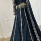 Royal teal designer lehenga with sequin zari border and can-can