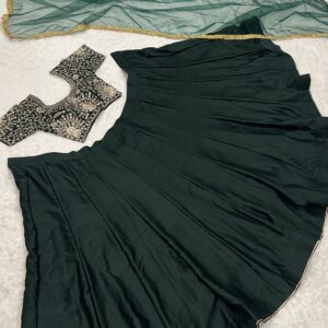 Emerald green malai satin lehenga set for wedding and festive wear