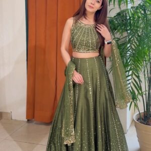 Olive Aura Sequin Thai Silk Lehenga Set - Image 1