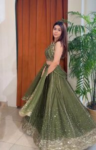 Olive Aura Sequin Thai Silk Lehenga Set - Image 2