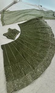 Olive Aura Sequin Thai Silk Lehenga Set - Image 5