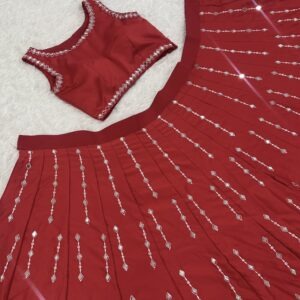 Net dupatta with thread and mirror work for lehenga set