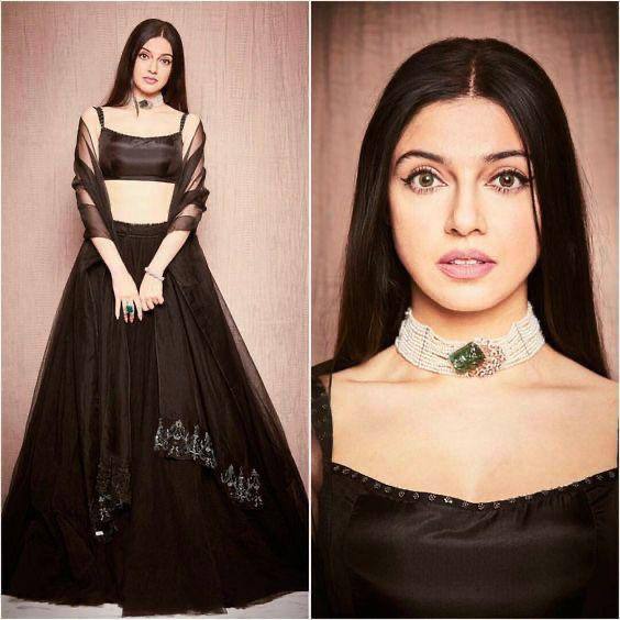 Modern black designer lehenga with satin blouse and organza dupatta