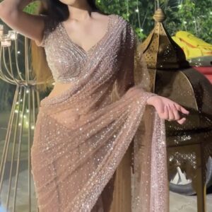Celestial Nude Sparkle Saree with sequins and dori work partywear net saree