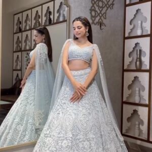 Premium net lehenga with sequins and thread work for women