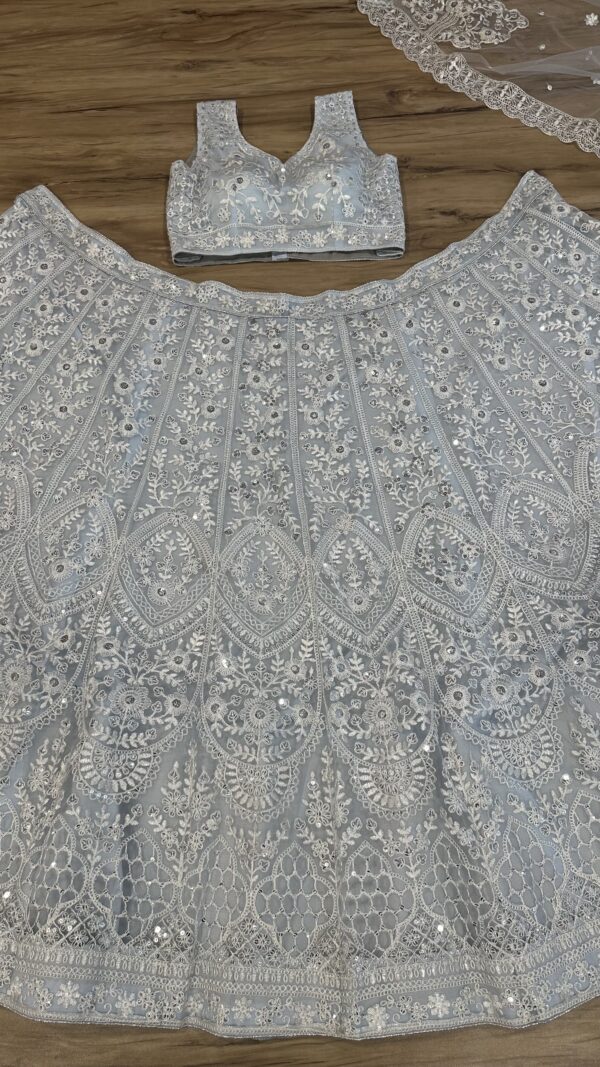 Designer pastel blue lehenga for wedding and reception