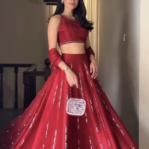 Red Radiance Mirror Work Lehenga Set - Image 3